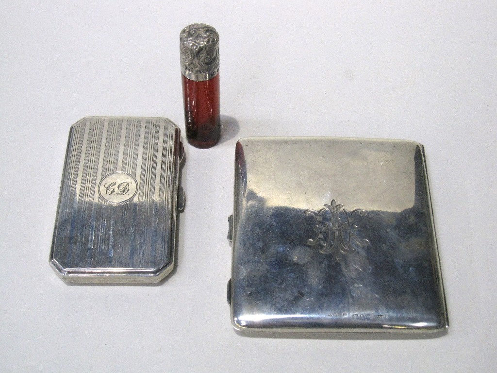 Appraisal: Lot comprising silver notecase silver topped scent bottle and a