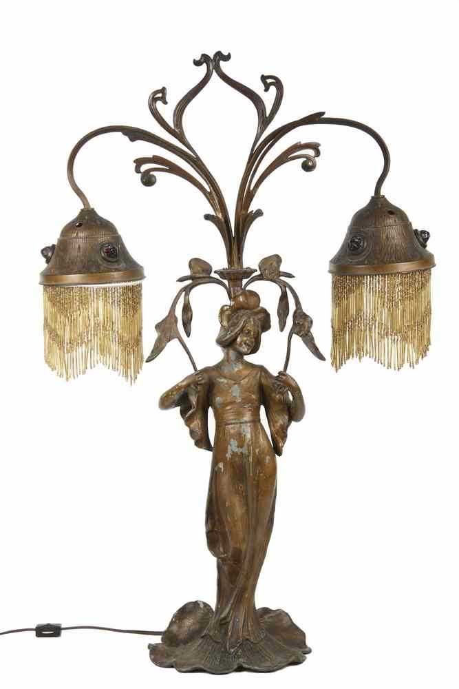 Appraisal: ART NOUVEAU TABLE LAMP - Figural Table Lamp in gold