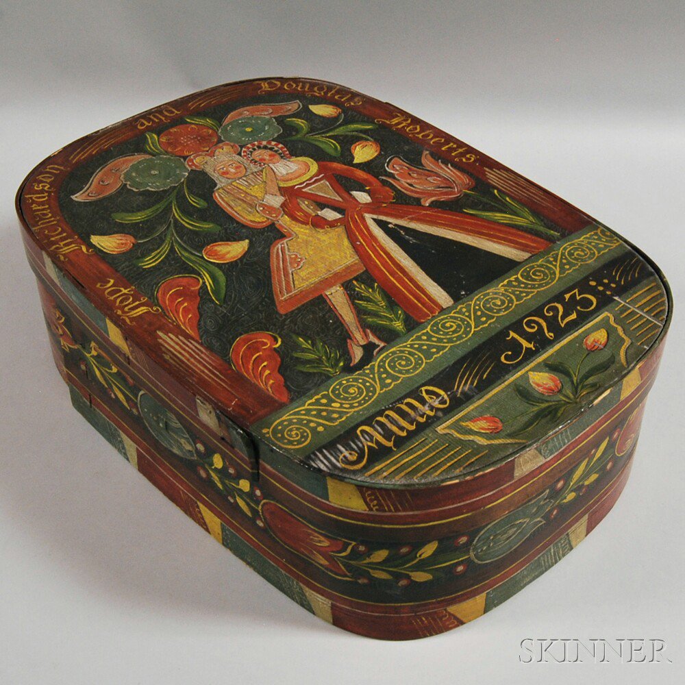 Appraisal: Kaufman Paint-decorated Wedding Box commemorating the marriage of Hope Richardson