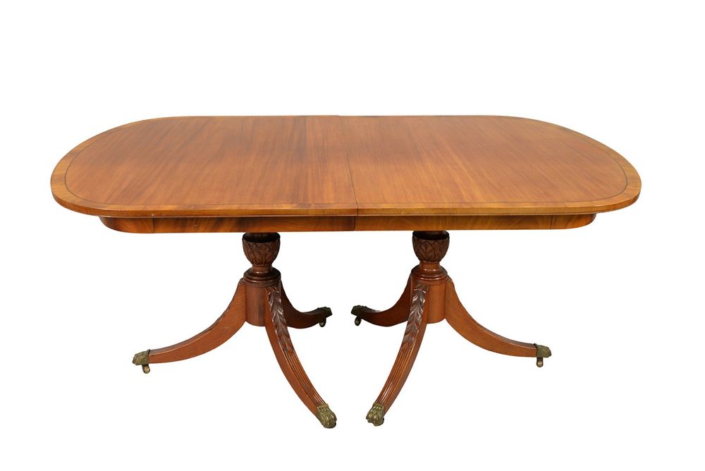 Appraisal: Fineberg Mahogany Dining Table having double pedestal base and banded