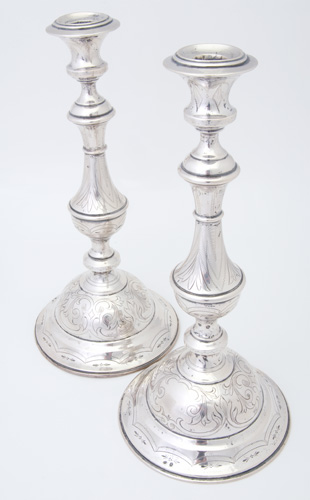 Appraisal: Pair of Austrian silver Sabbath candlesticks of baluster form with