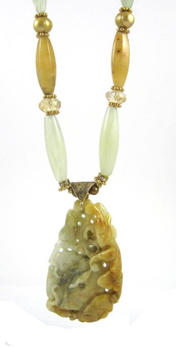 Appraisal: JADE CITRINE PEARL AND CRYSTAL NECKLACE measuring inches in length