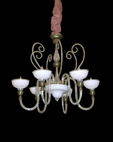 Appraisal: A Murano glass and brass six light chandelier circa The