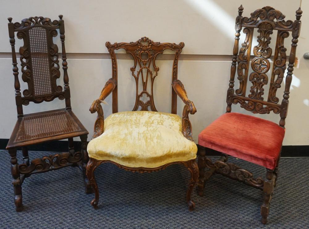 Appraisal: Georgian Style Carved Wood Armchair and Two Carved Wood Side