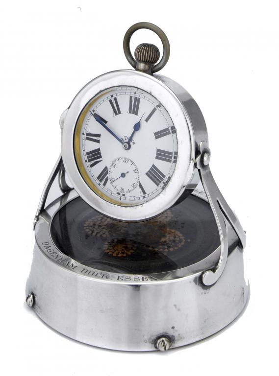 Appraisal: MARINE TELEGRAPHY A SILVER DESK TIMEPIECE pivoted on a stand