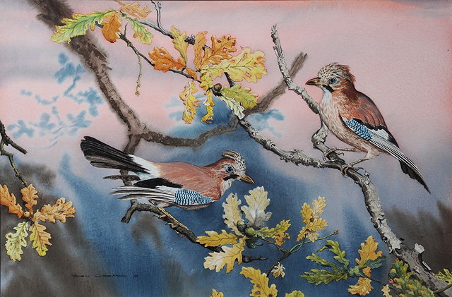 Appraisal: Robin Gibbard British th Century Two jays on a branch