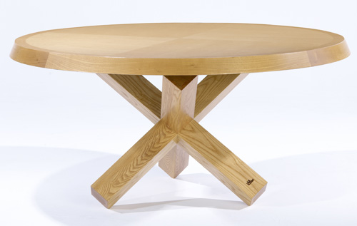 Appraisal: WENDELL CASTLE Oak dining table on tripod pedestal base Branded