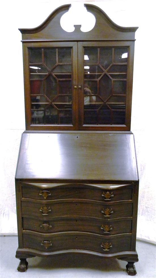 Appraisal: Governor Winthrop style bookcase desk with two glass doors over