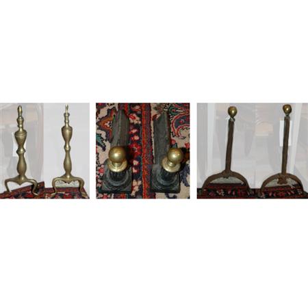 Appraisal: Three Pairs of Brass and Iron Andirons Estimate -