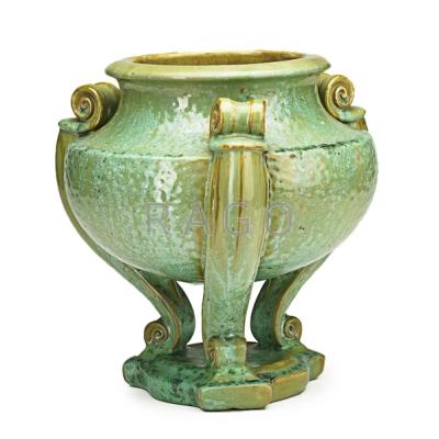 Appraisal: FULPER Jar with Pedestal Cucumber Green crystalline glaze Flemington NJ