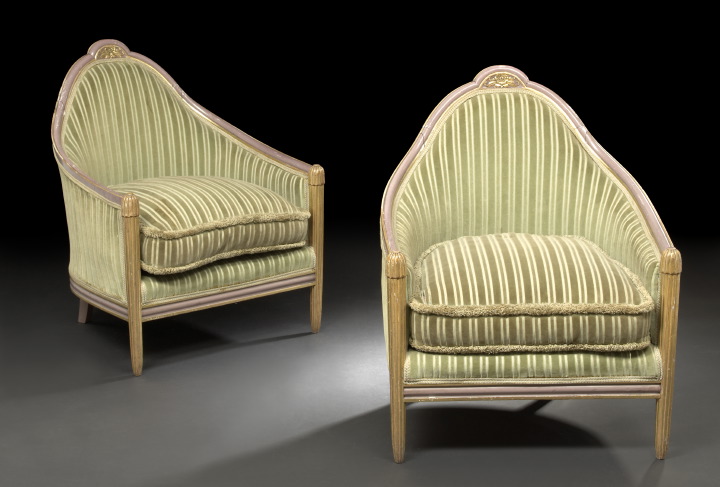 Appraisal: Pair of Stylish Art Deco Polychromed Bergeres early th century