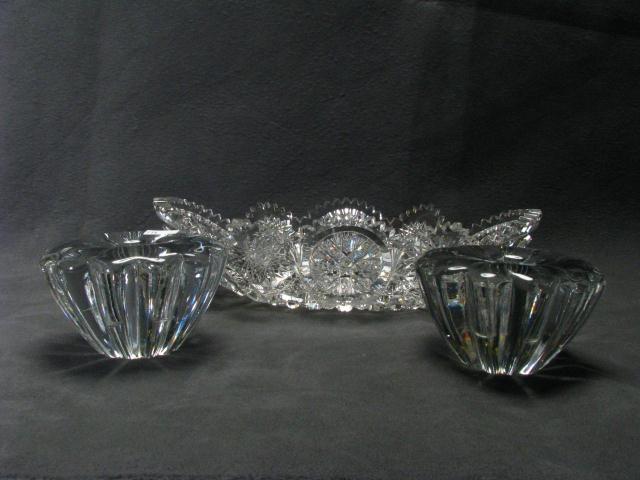 Appraisal: '' oval cut glass relish bowl and pair of ''