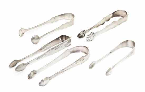 Appraisal: Five American Coin Silver Sugar Tongs of various forms and