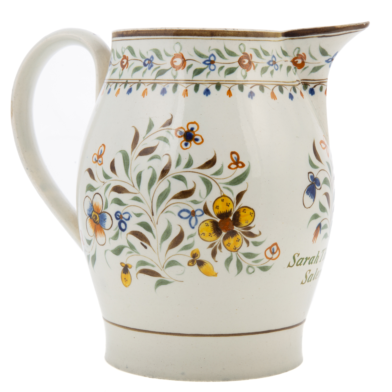 Appraisal: STAFFORDSHIRE PEARLWARE JUG Circa nice size jug with daisy and