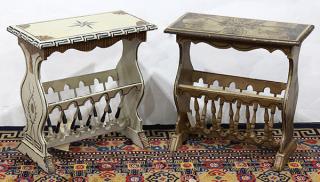 Appraisal: lot of Contemporary magazine rack and side tables each polychrome-painted