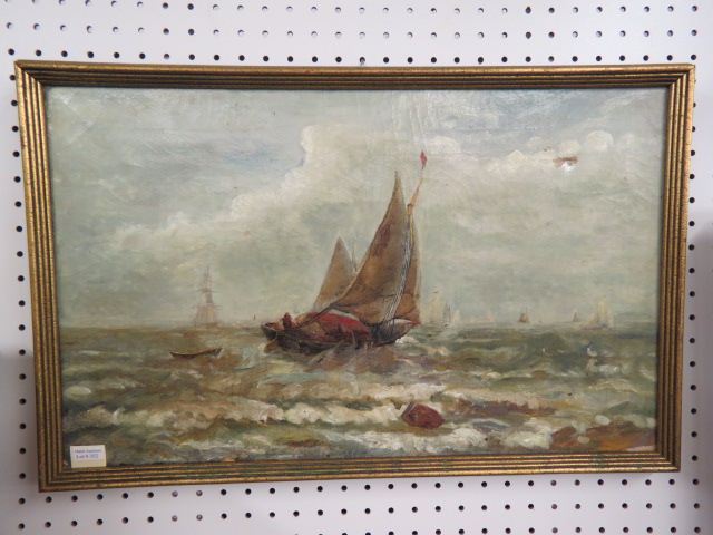 Appraisal: Victorian Oil Painting ships near the shore on canvas x