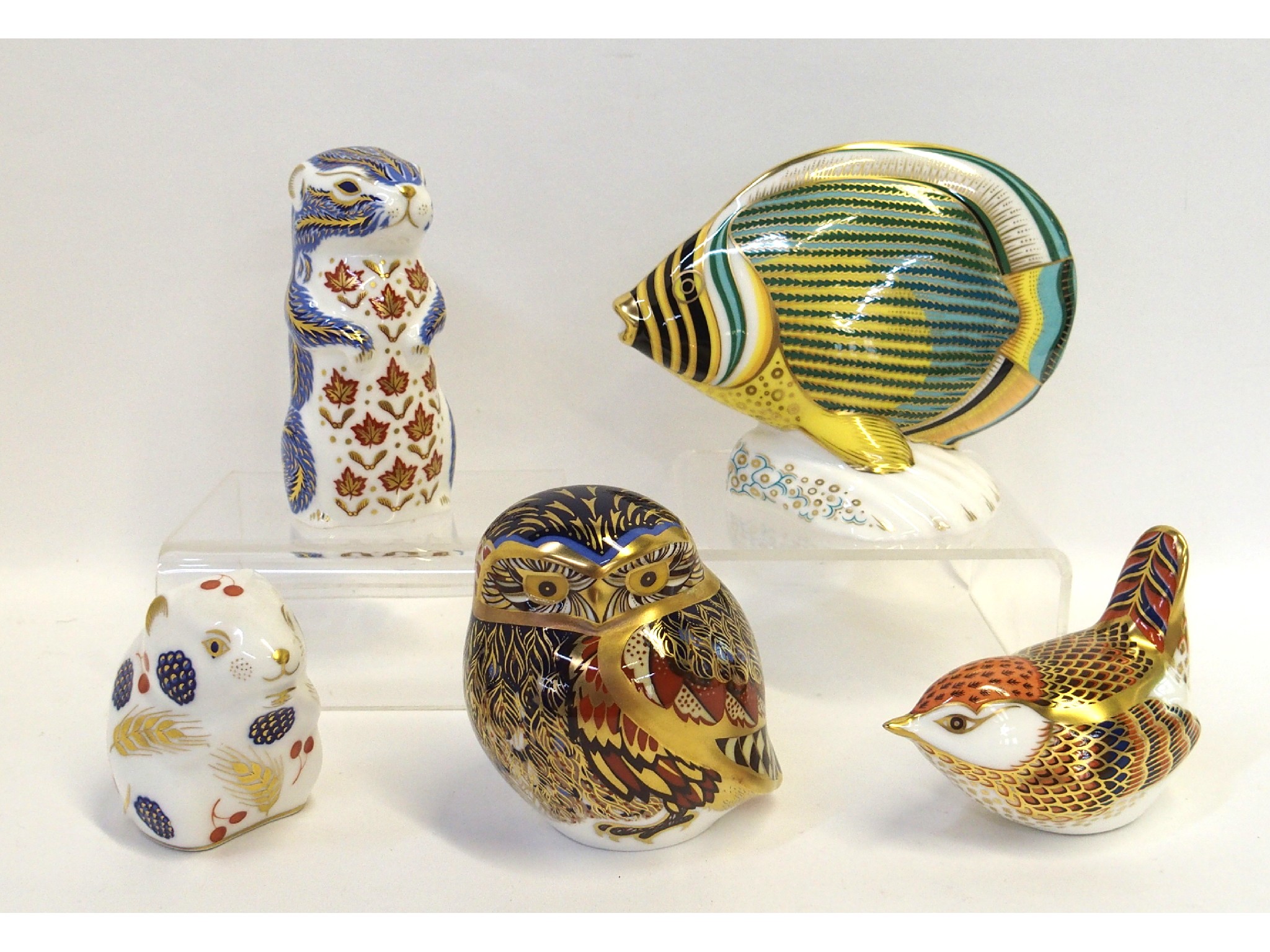 Appraisal: Royal Crown Derby paperweights including Pinstripe fish Little Owl Chipmunk