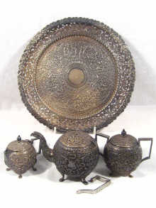 Appraisal: A silver bachelor tea set on a tray marked sterling