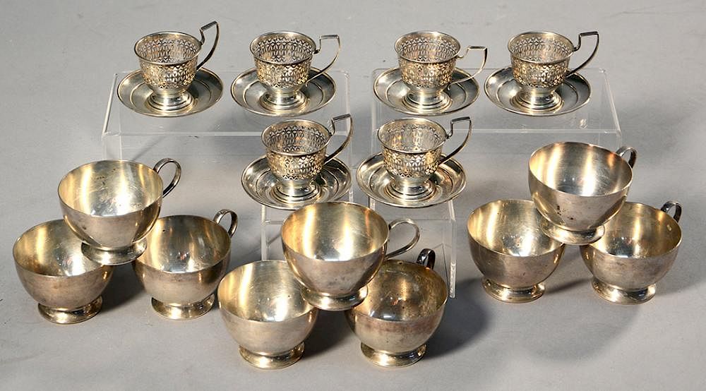 Appraisal: Nine Stieff sterling punch cups with six sterling demitasse frames