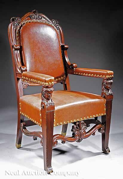 Appraisal: A Large Antique American Carved Mahogany Armchair of Regency Inspiration