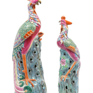 Appraisal: Two Chinese Export Famille Rose Porcelain Figures of Pheasants TH