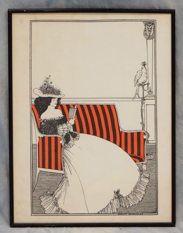 Appraisal: Aubrey Beardsley English - poster Woman on Red Striped Sofa