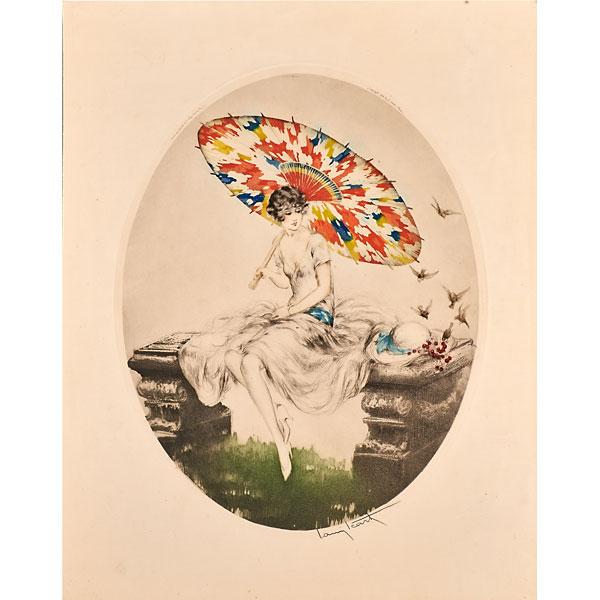 Appraisal: LOUIS ICART French - Etching on paper Parasols Signed x