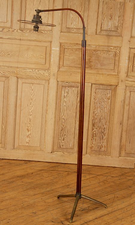 Appraisal: WOOD AND BRONZE FLOOR LAMP C A wood and bronze