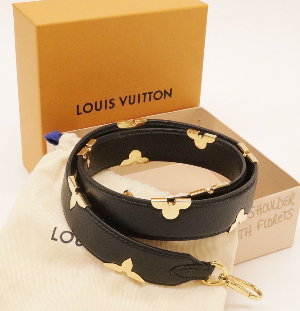 Appraisal: Louis Vuitton Black Leather Floret Shoulder Strap Louis Vuitton Black