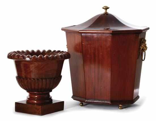 Appraisal: Mahogany coalbox late th early th century brass finial cresting