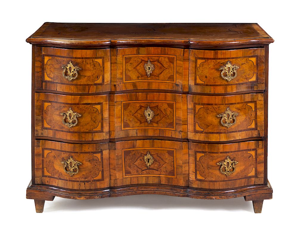 Appraisal: A Continental Walnut and Marquetry Commode A Continental Walnut and