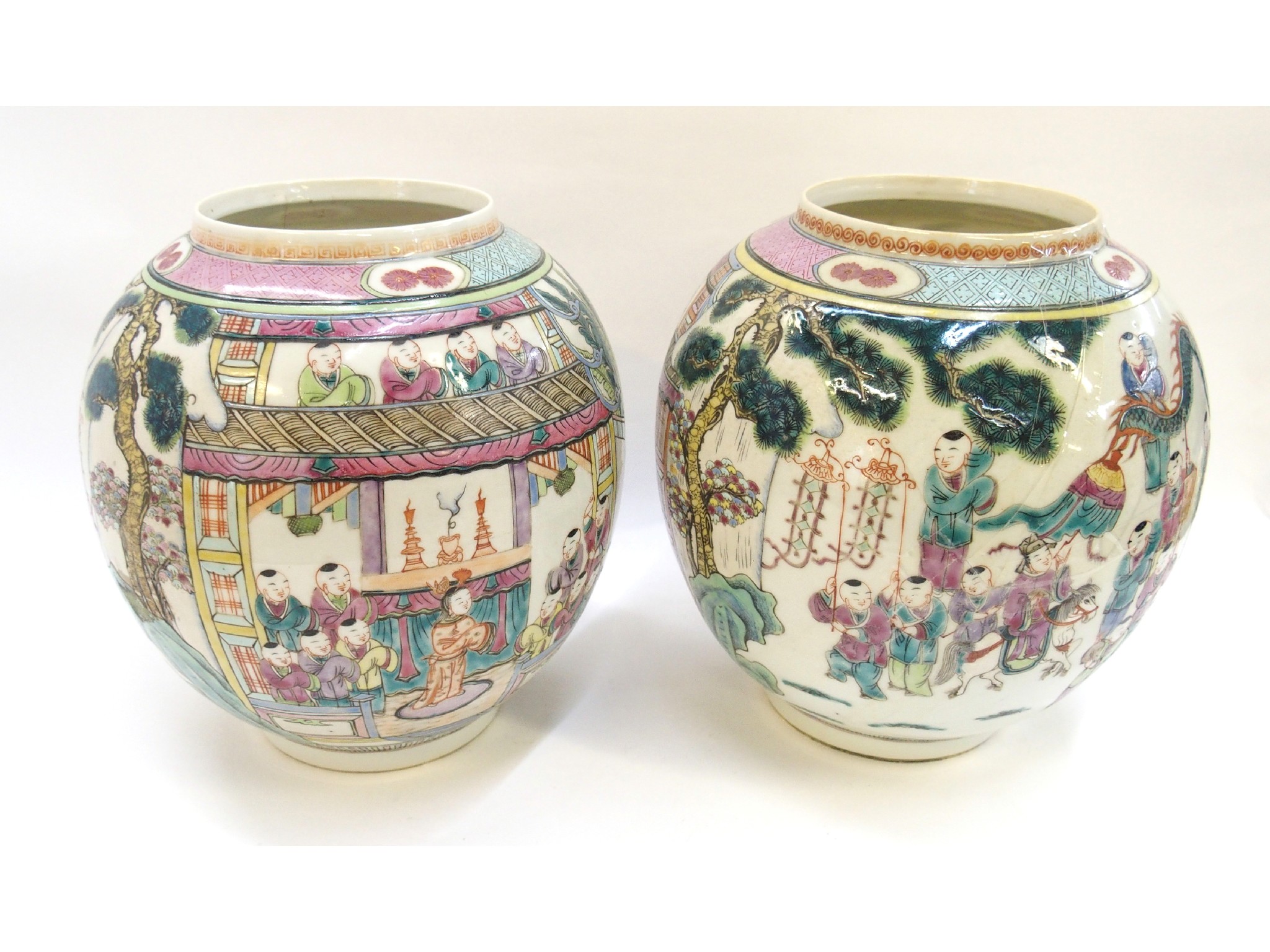 Appraisal: Pair of Chinese porcelain lantern vases def