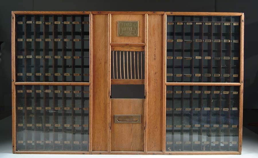 Appraisal: OAK POST OFFICE CLERK WINDOW FRONT Pigeonholes for mail recipients