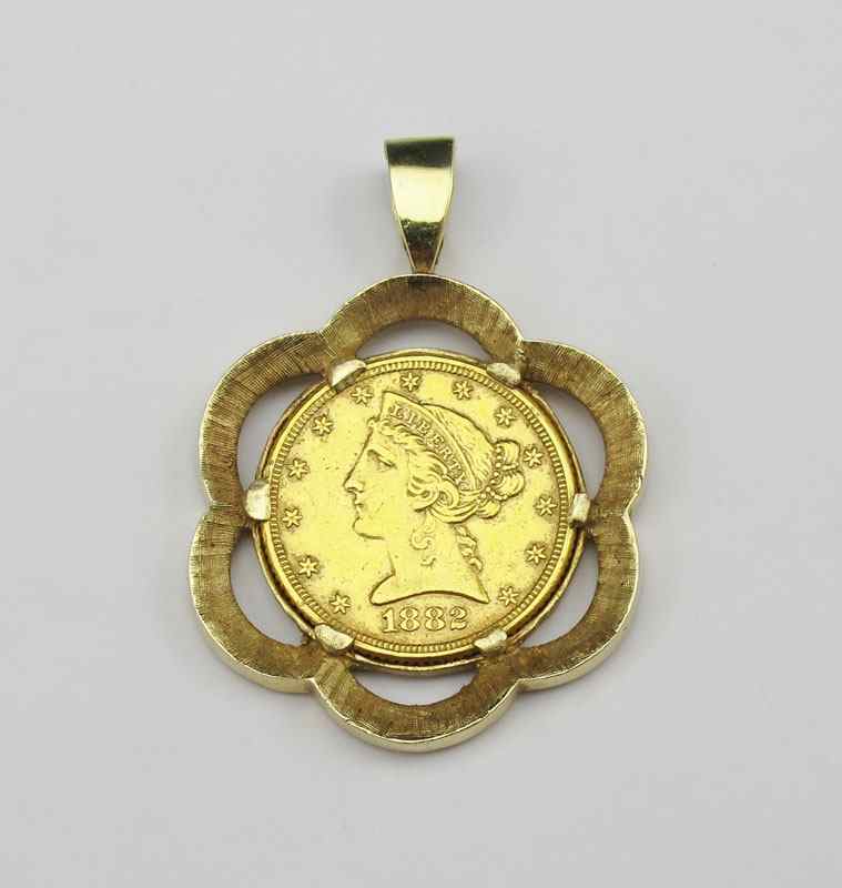 Appraisal: K FRAMED US LIBERTY DOLLAR COIN K yellow gold frame