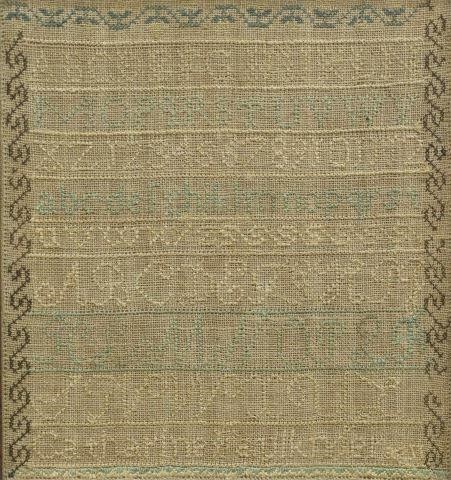 Appraisal: Framed needlepoint sampler on linen th c Catherine Faulkner with