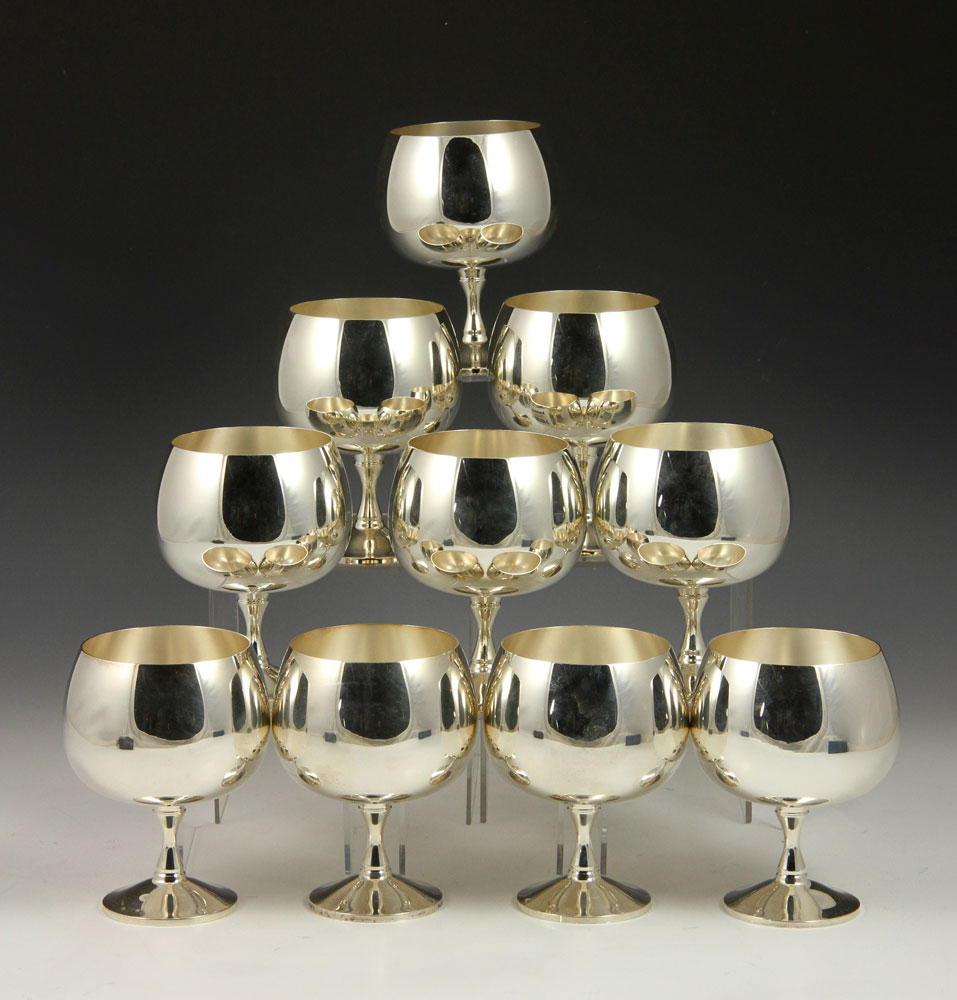 Appraisal: - Portugal Wine Goblets Portugal wine goblets silver plated ten