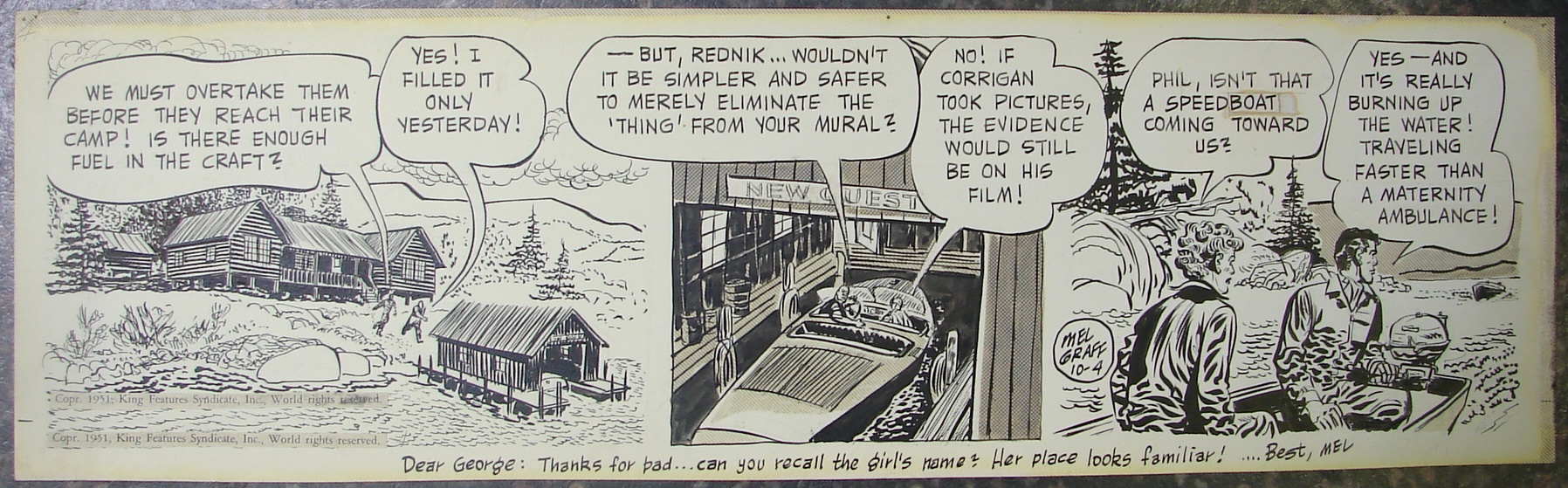 Appraisal: Mel Graff American - SECRET AGENT X- DAILY COMIC ORIGINAL