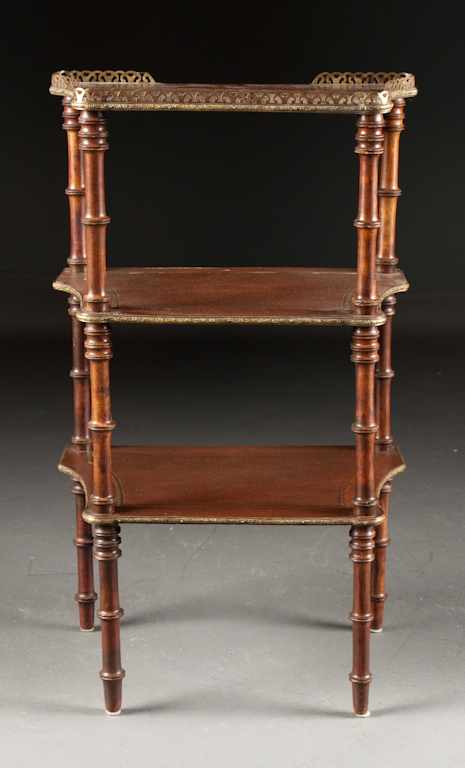 Appraisal: Continental style mahogany three-tier stand Estimate - All items sold