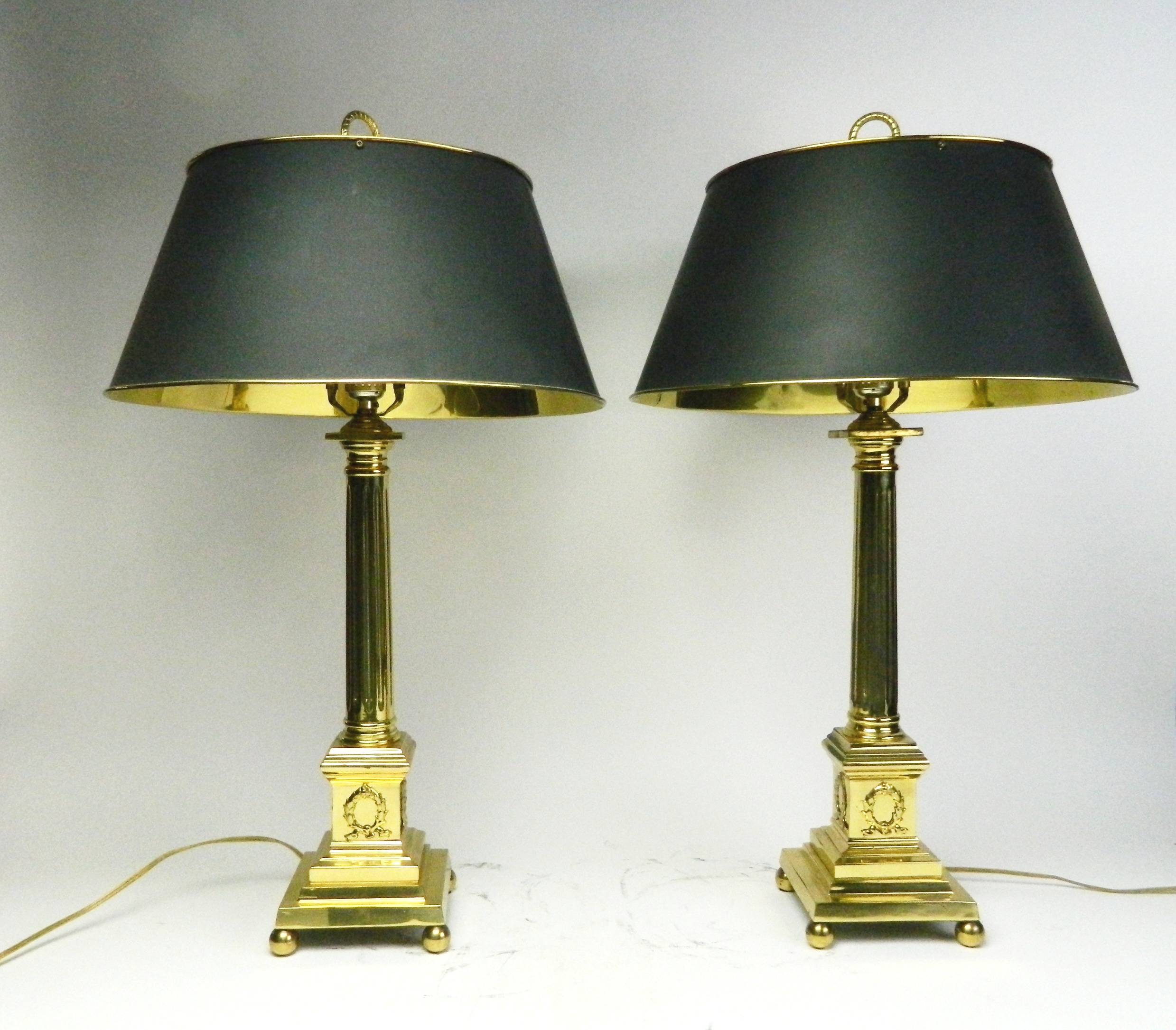 Appraisal: Pair of th c lacquered brass table lamps column form