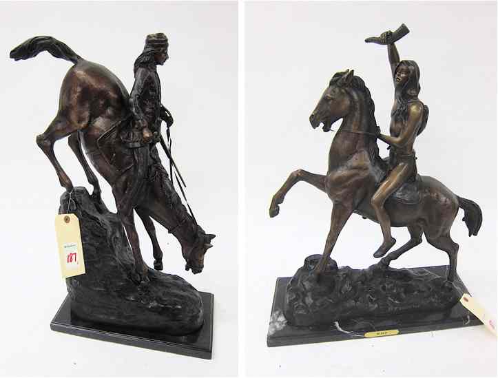 Appraisal: TWO WESTERN BRONZE SCULPTURES ''Mountain Man'' and ''Scalp'' after the