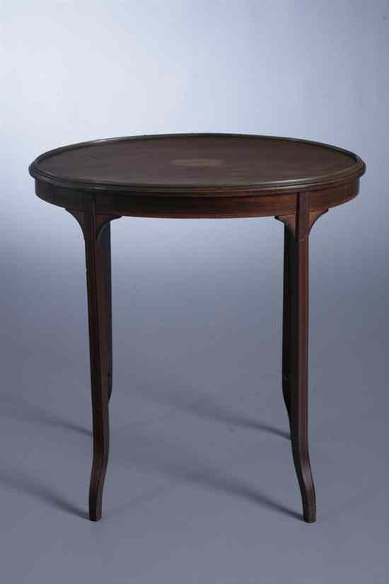 Appraisal: GEORGIAN STYLE INLAID MAHOGANY OVAL-TOP SIDE TABLE Top with molded