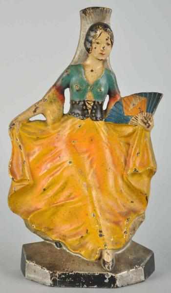 Appraisal: Cast Iron Spanish Girl with Fan Doorstop Description Marked L