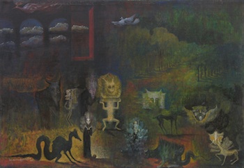 Appraisal: A Painting Bearing the Name Leonora Carrington Oil on canvas