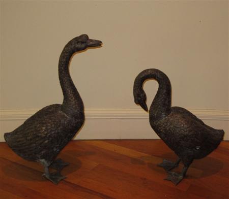 Appraisal: Two th century spelter sculptures of geese comprising a goose