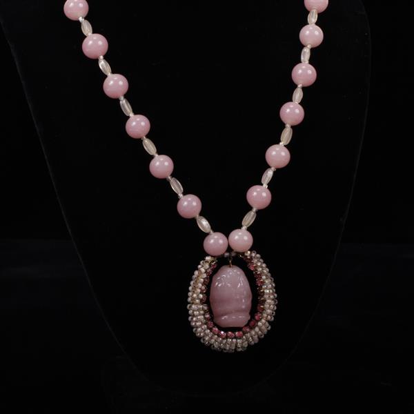 Appraisal: Miriam Haskell Pink Glass Beaded Necklace with Seed Pearls