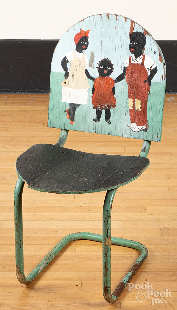 Appraisal: Folk Art Black Americana painted porch chair Folk Art Black