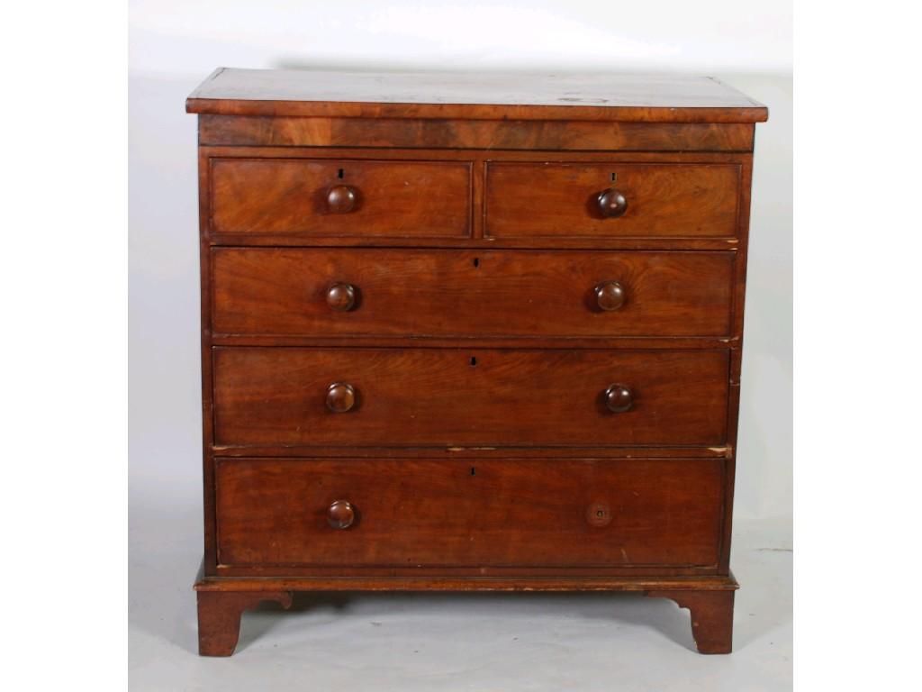 Appraisal: EARLY NINETEENTH CENTURY MAHOGANY CHEST OF DRAWERS the oblong crossbanded