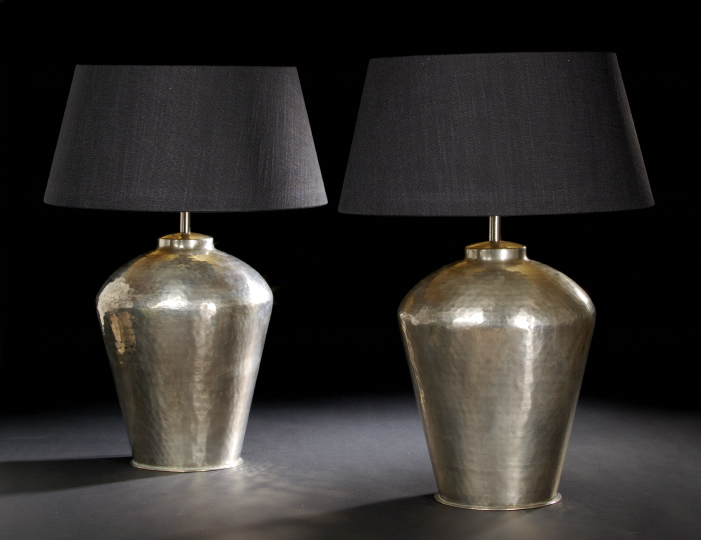 Appraisal: Large Pair of French Pyriform Hammered and Silverplated Brass Table