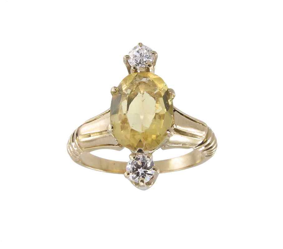 Appraisal: CT CITRINE DIAMOND RING K yellow gold ring contains one