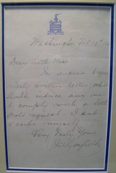 Appraisal: GARFIELD JAMES A Brief Autograph Letter Signed J A Garfield